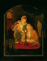 Koppel telt geld bij kaarslicht, 1779